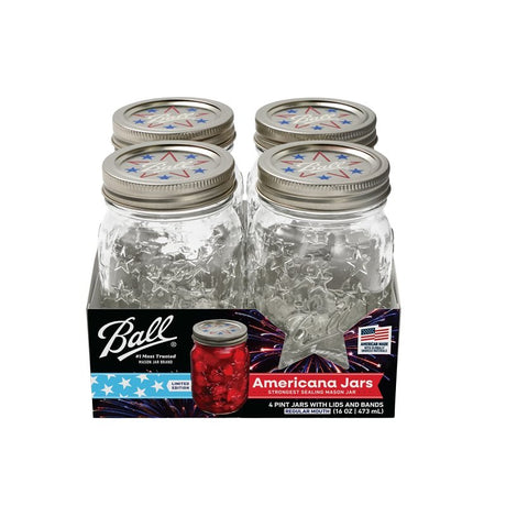 Ball 2225630 Americana Regular Mouth Mason Jar, 16 oz Capacity, Glass