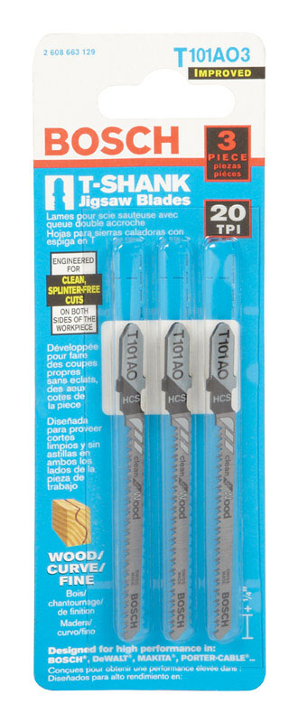 Bosch 3 in. Metal T-Shank Pointed teeth and ground Jig Saw Blade 20 TPI 3 pk