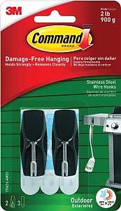 Command 17065S-AWES Wire Hook, 2 lb, 2 -Hook, Plastic/Stainless Steel, Slate, Pack of 4