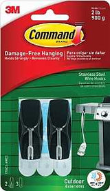 Command 17065S-AWES Wire Hook, 2 lb, 2 -Hook, Plastic/Stainless Steel, Slate, Pack of 4