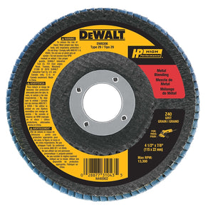 DEWALT DW8306 Flap Disc, 4-1/2 in Dia, 7/8 in Arbor, 40 Grit, Coarse, Zirconia Abrasive, Fiberglass Backing