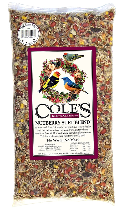Cole's Nutberry Suet Blend NB05 Sunflower Meats Wild Bird Food, 5 lb, Blended, Seed, Bag