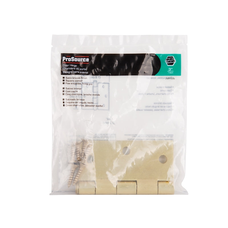 ProSource LR-707-PS Square Corner Door Hinge, 3 in H Door Leaf, 1-1/4 in W Door Leaf, 2.2 mm Thick Door Leaf, 3 x 3 in