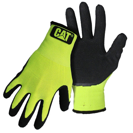 CAT CAT017418-XL High-Visibility Coated Gloves, XL, Knit Wrist Cuff, Latex Coating, Polyester Glove, Green