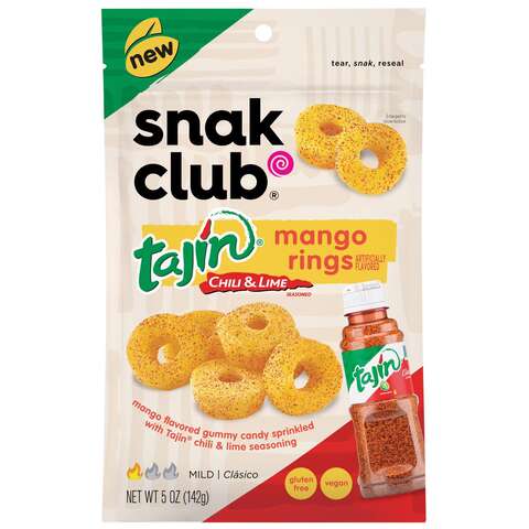 Snak Club Tajin Mango Rings Gummi Candy 5 oz Bagged, Pack of 6