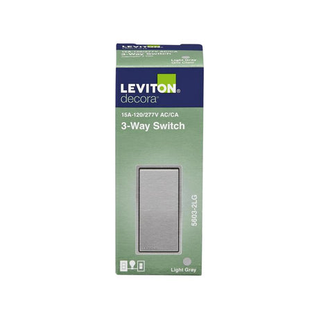 Leviton Decora 15 amps Single Pole 3-Way/Rocker Switch Light Gray 1 pk