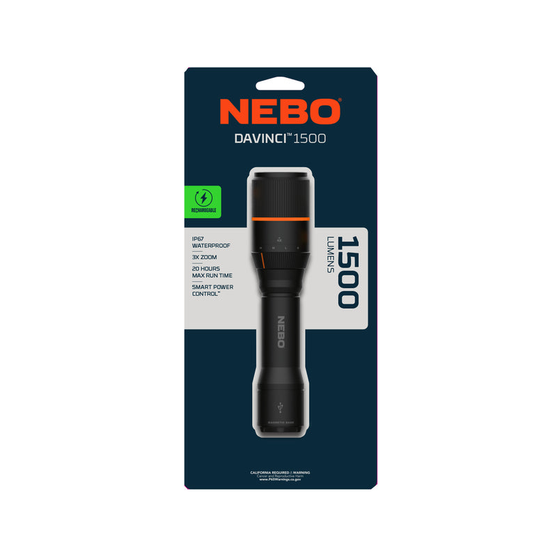 NEBO Davinci 1500 lm Black LED Rechargeable Flashlight 18650 Battery