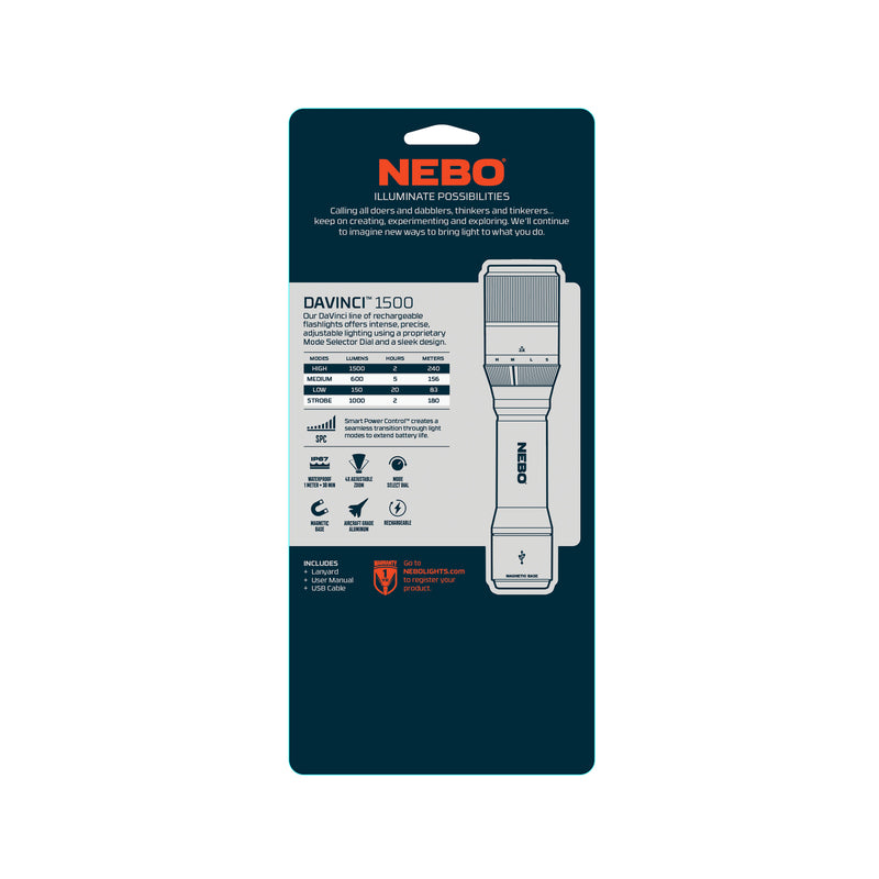 NEBO Davinci 1500 lm Black LED Rechargeable Flashlight 18650 Battery