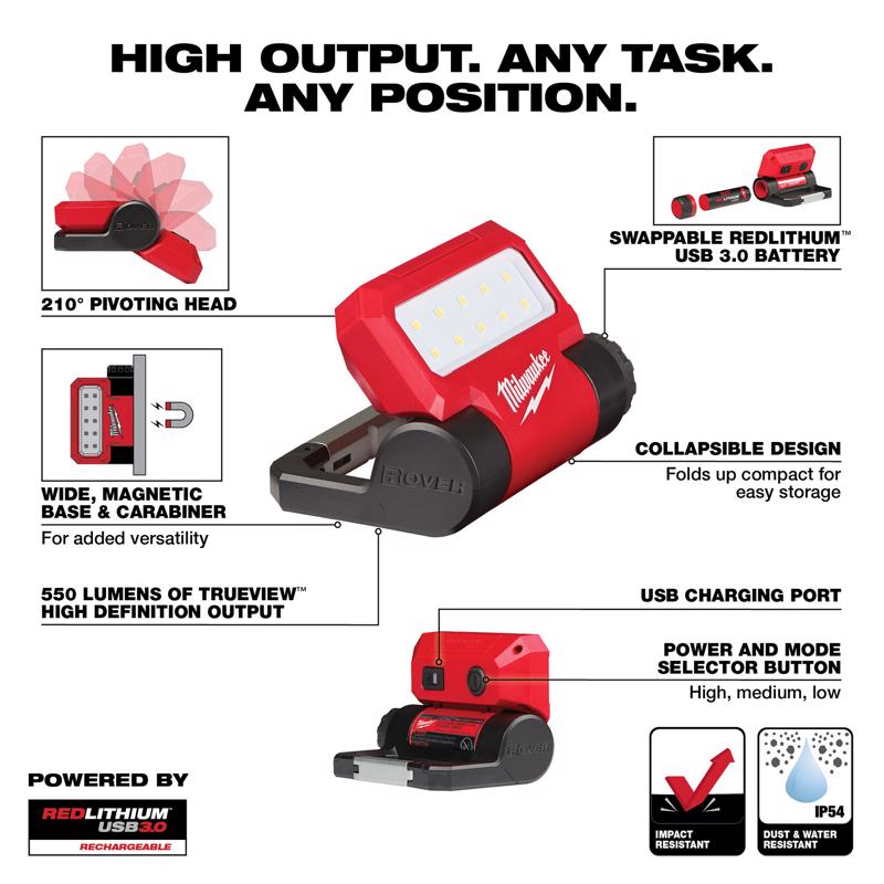 Milwaukee 550 lm Black/Red LED Work Light