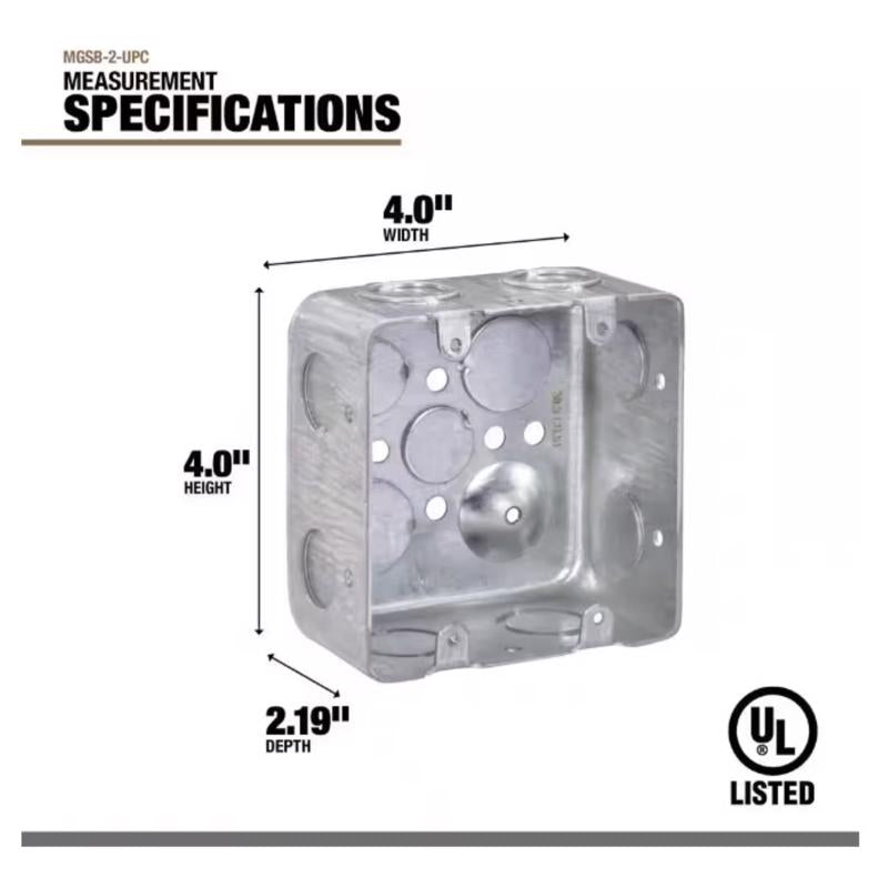 Southwire New Work 30.3 cu in Square Galvanized Steel 2 gang Switch Box Gray