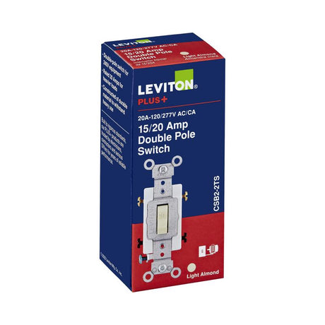Leviton 20 amps Double Pole Toggle AC Quiet Switch Light Almond 1 pk