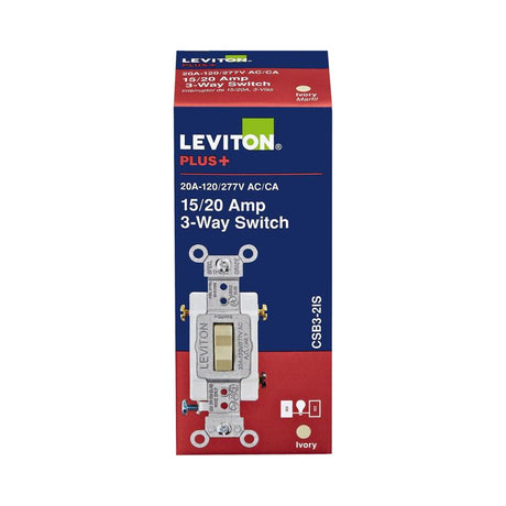 Leviton 20 amps 3-Way Toggle AC Quiet Switch Ivory 1 pk