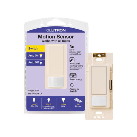 Lutron Maestro 2 amps Single Pole Motion Sensor Smart-Enabled Light Switch Almond, White 1 pk