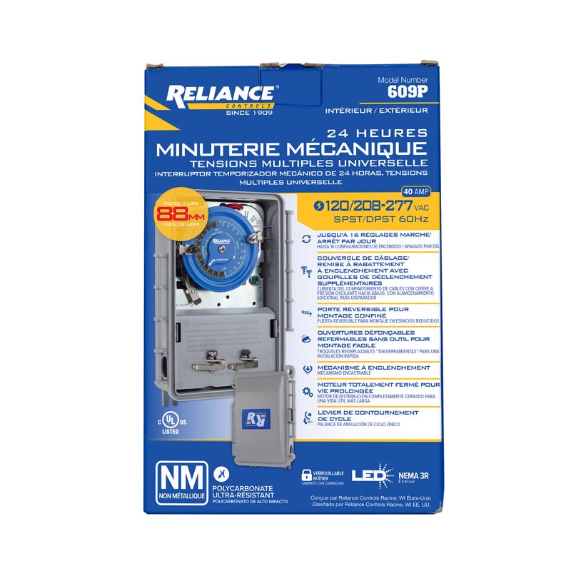 Reliance Controls Indoor and Outdoor 24 Hour Mechanical Timer 120 V Gray