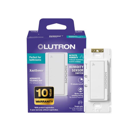 Lutron XactSense Humidity Sensor 3 amps Single Pole Bathroom Exhaust Smart-Enabled Switch White 1 pk