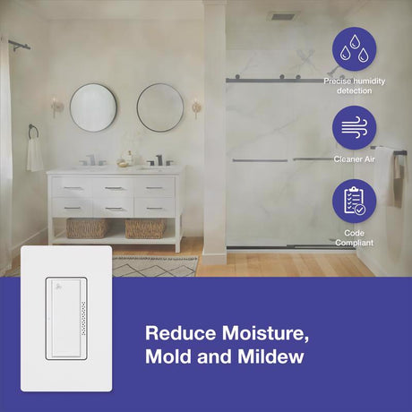 Lutron XactSense Humidity Sensor 3 amps Single Pole Bathroom Exhaust Smart-Enabled Switch White 1 pk