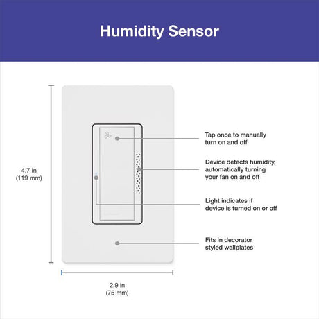 Lutron XactSense Humidity Sensor 3 amps Single Pole Bathroom Exhaust Smart-Enabled Switch White 1 pk