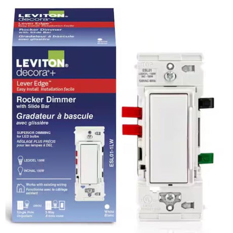 Leviton Lever Edge White Rocker Dimmer Switch 1 pk