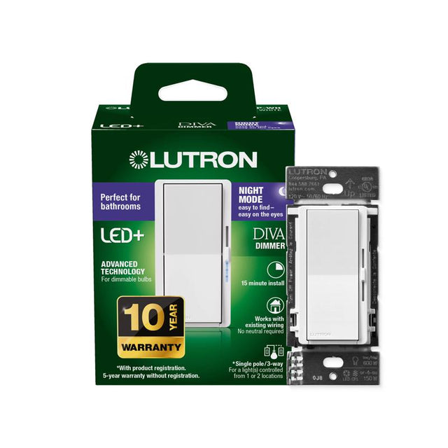 Lutron Diva with Night Mode for Dimmable LED Bulbs White 150 W 3-Way Dimmer Switch 1 pk