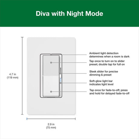 Lutron Diva with Night Mode for Dimmable LED Bulbs White 150 W 3-Way Dimmer Switch 1 pk