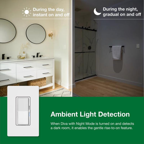 Lutron Diva with Night Mode for Dimmable LED Bulbs White 150 W 3-Way Dimmer Switch 1 pk