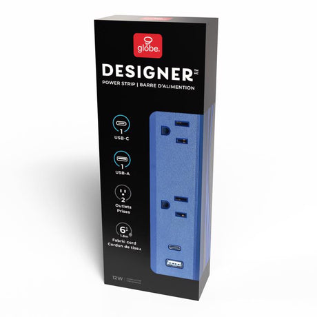 Globe Electric 6 ft. L 2 outlets Power Strip with USB Ports Blue