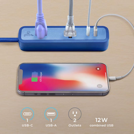 Globe Electric 6 ft. L 2 outlets Power Strip with USB Ports Blue
