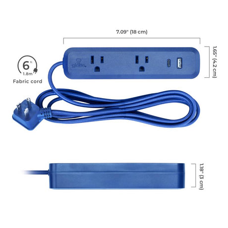 Globe Electric 6 ft. L 2 outlets Power Strip with USB Ports Blue