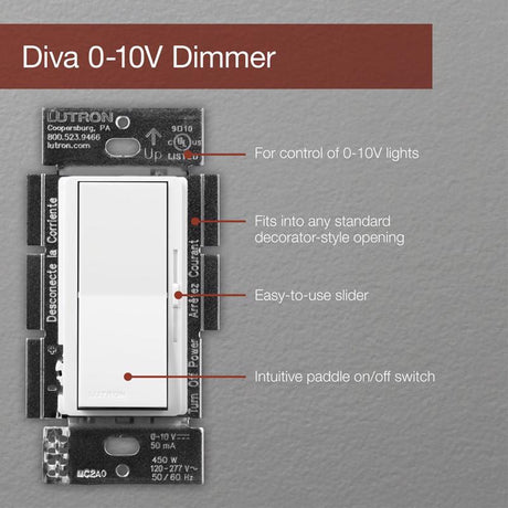 Lutron Diva White 450 W 3-Way Smart-Enabled Dimmer Switch 1 pk