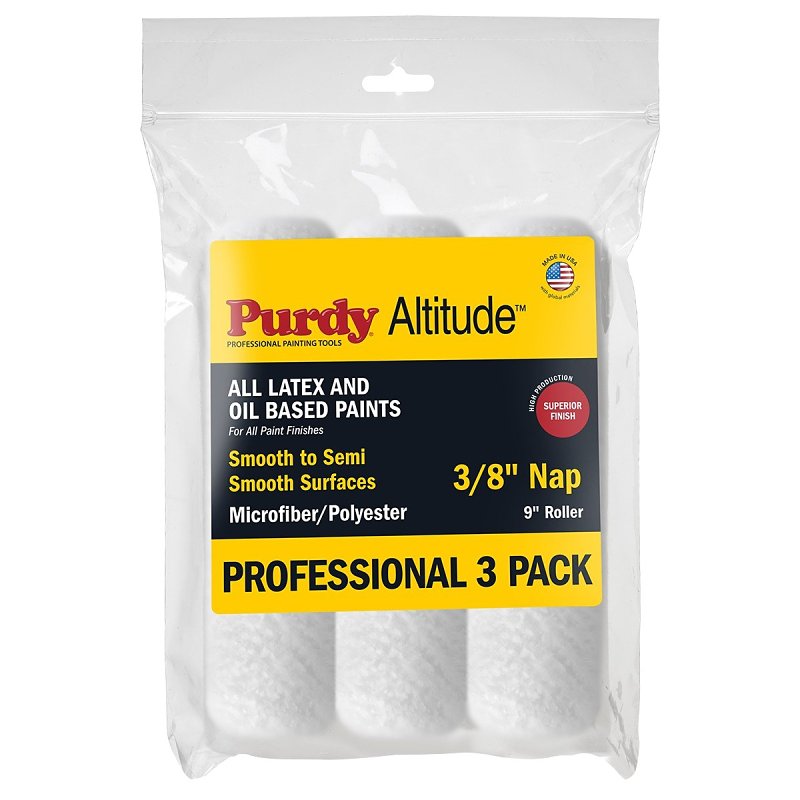 Purdy Altitude 14E612300 Paint Roller Cover, 3/8 in Thick Nap, 9 in L, Microfiber/Polyester Cover, White