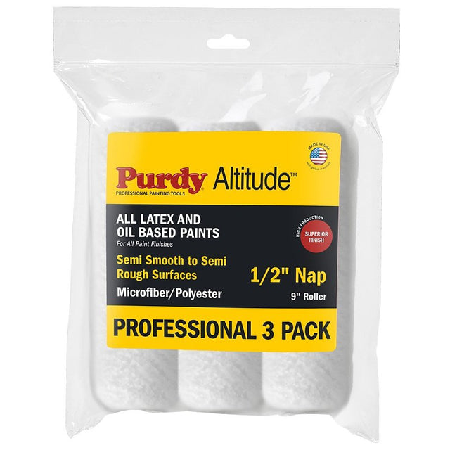 Purdy 14E613300 Paint Roller Cover, 1/2 in Thick Nap, 9 in L, Microfiber/Polyester Cover, White
