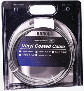 Baron 50201/50210 Aircraft Cable, 1/8 to 3/16 in Dia, 50 ft L, 340 lb Working Load, Galvanized Steel, Vinyl-Coated