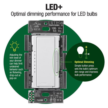 Lutron Maestro White 150 W 3-Way Dimmer Switch 1 pk