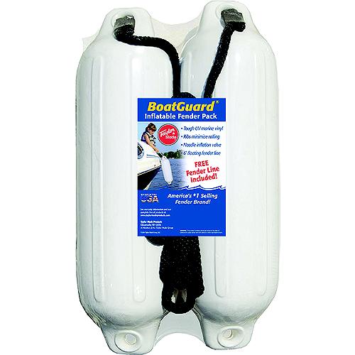 Taylor 2Pk Boatguard Fenders W/Fender Line, White, 5″ x 18″