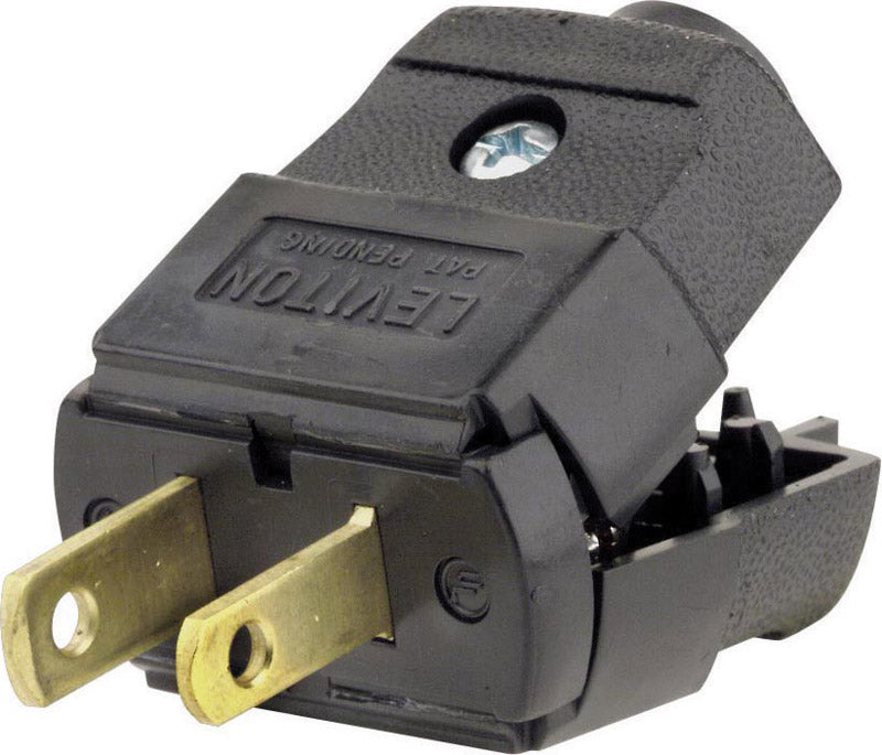 Leviton Residential Thermoplastic Straight Blade Plug 1-15P 20-16 AWG 2 Pole 2 Wire, Pack of 10