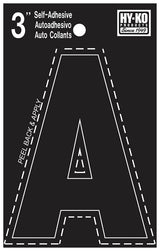 Hy-Ko 30400 Series 30411 Self-Stick Die-Cut Letter, Character: A, 3 in H Character, Black Character, Vinyl, Pack of 10
