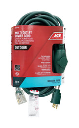 Ace Outdoor 25 ft. L Green Triple Outlet Cord 14/3 STW