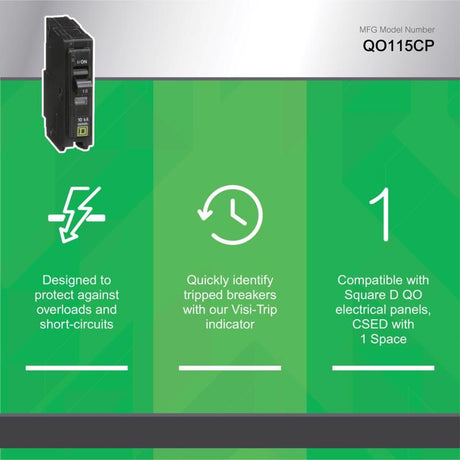 Square D QO 15 amps Plug In Single Pole Miniature Circuit Breaker