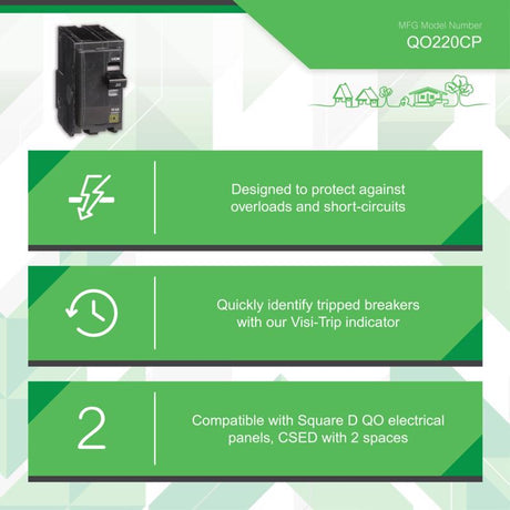 Square D QO 20 amps Plug In 2-Pole Circuit Breaker