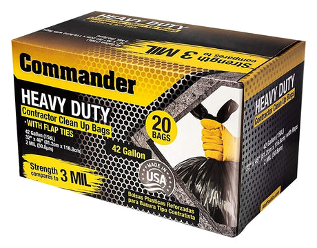 Commander 3MCON20 Heavy-Duty Contractor Clean-Up Bag, 42 gal Capacity, Polyethylene, Black