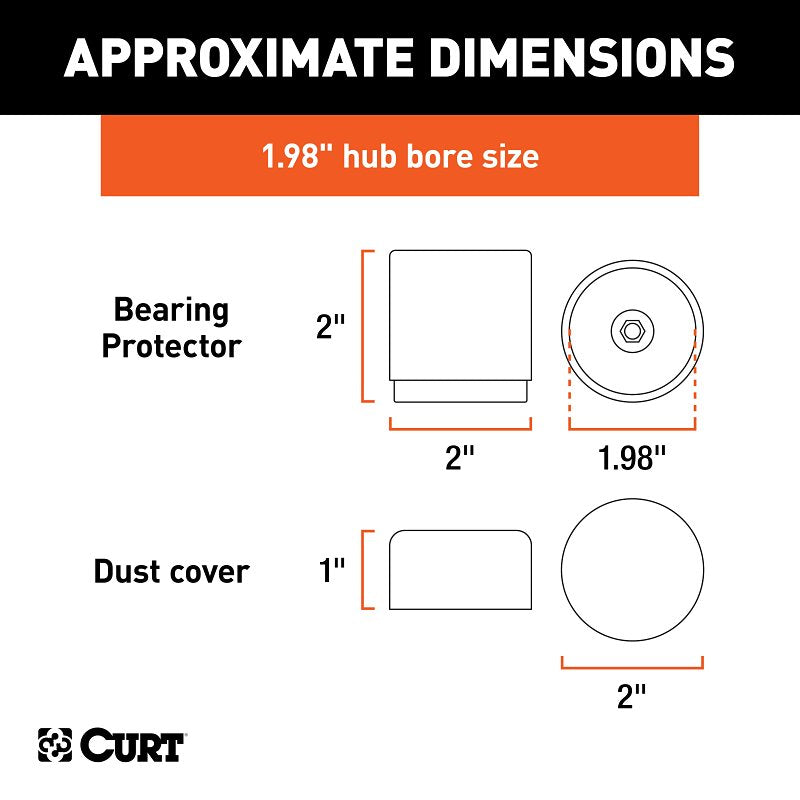 Curt 22198 Bearing Protector and Cover, 1.98 in Dia, Plastic, Chrome