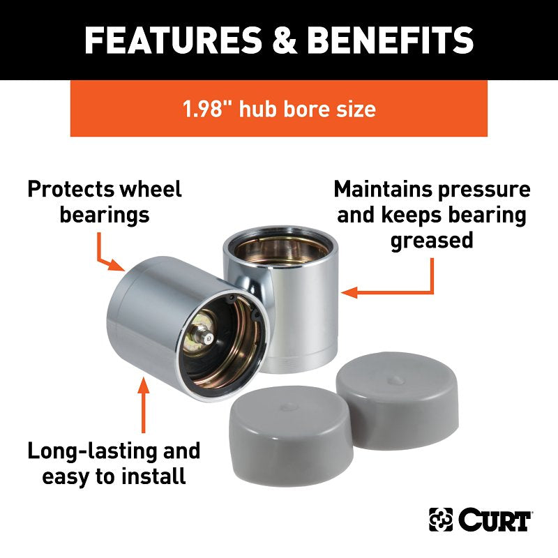 Curt 22198 Bearing Protector and Cover, 1.98 in Dia, Plastic, Chrome