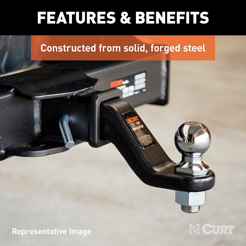 Curt 45341 Forged Ball Mount, Cat Class 5, 1-Hole, 2 in, 1-1/4 in Dia Hitch Ball, Steel, Powder-Coated
