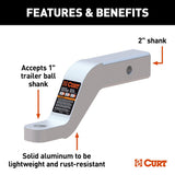 Curt 45361 Ball Mount, Cat Class 3, 1-Hole, 2 in, 1 in Dia Hitch Ball, Aluminum