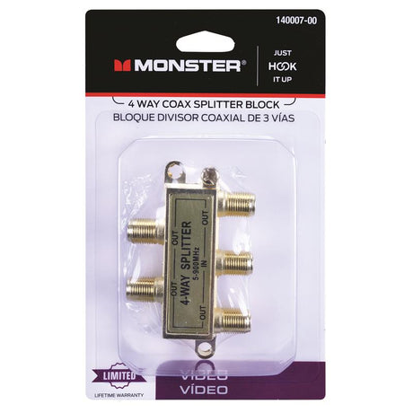 Monster Just Hook It Up 4 Way Coax Splitter 75 ohm 900 MHz 4 pk, Pack of 4