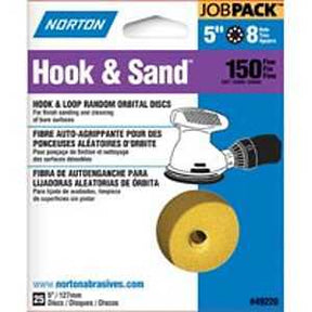 Norton 07660749220 Sanding Disc, 5 in Dia, P150 Grit, Fine, Aluminum Oxide Abrasive, Paper Backing, 8-Hole
