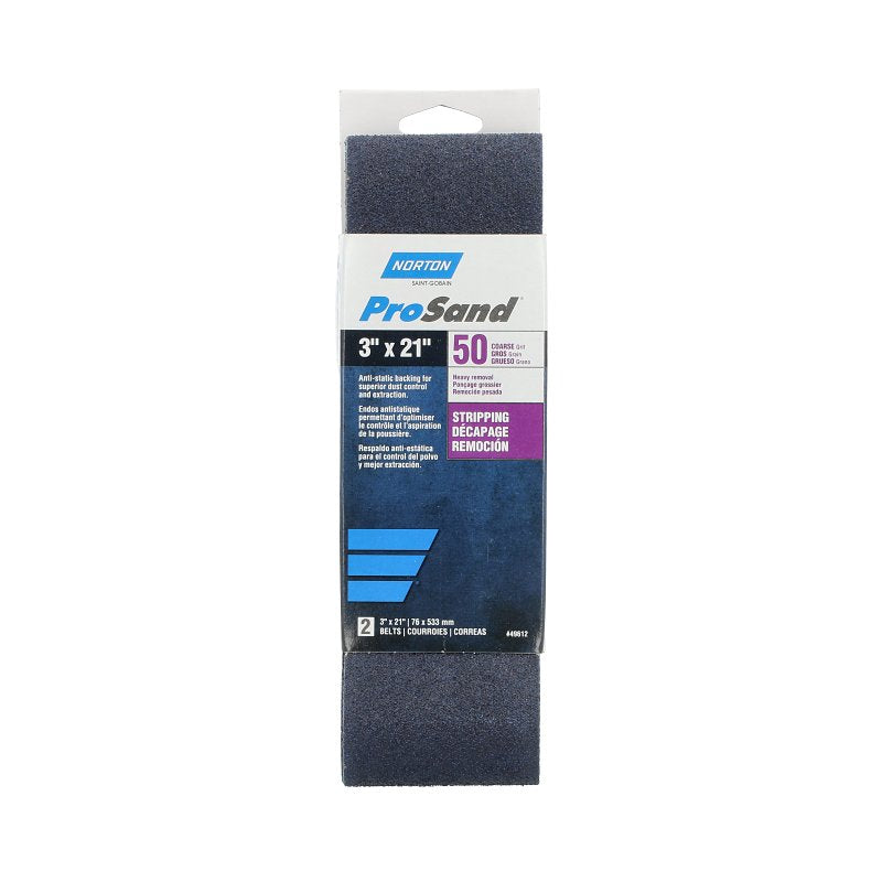 Norton 07660749612 Sanding Belt, 3 in W, 21 in L, 50 Grit, Coarse, Zirconia Aluminum Abrasive
