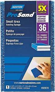 Norton ProSand 82070 Sanding Sponge, 4-1/2 in L, 2-11/16 in W, 36 Grit, Extra Coarse, Aluminum Oxide Abrasive