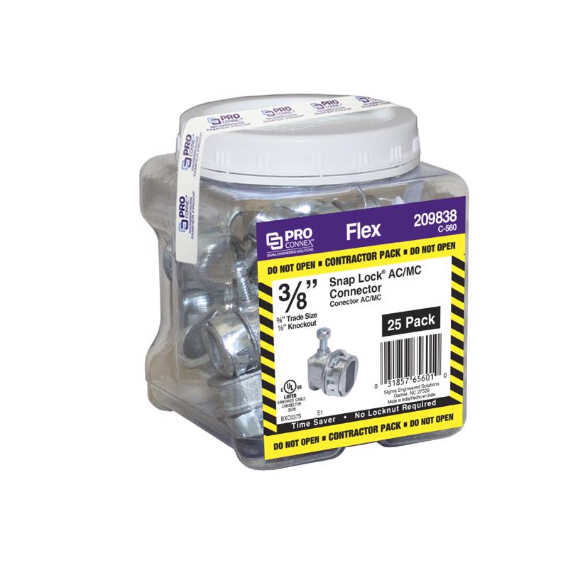 Sigma Engineered Solutions Snap Lock 3/8 in. D Die-Cast Zinc Flex Connector For AC and MC 25 pk