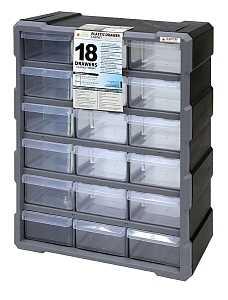 Quantum Storage Systems PDC-18BK Cabinet, 15 in L, 6-1/4 in W, 18-3/4 in H, 18-Drawer, Polypropylene, Black